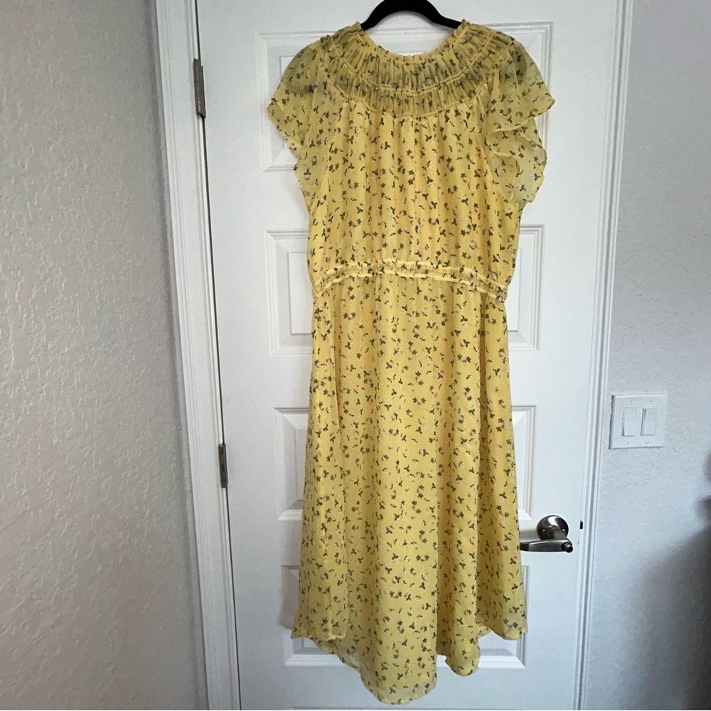 LOFT Smocked Ditsy Floral Print Handkerchief Midi Dress